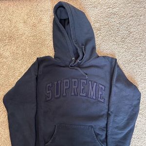 Supreme navy hoodie; like new, size medium